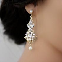 Gold Wedding Earrings Chandelier Earrings Vintage Bridal Earrings Ivory White Pearl crystal Wedding Jewelry, PARIS wedding photo - Gold Wedding Earrings Chandelier Earrings Vintage Bridal Earrings Ivory White Pearl crystal Wedding Jewelry, PARIS