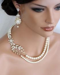 Wedding Pearl Necklace Vine Leaf Gold Bridal Necklace Swarovski Ivory White Pearl Art Deco Wedding Jewelry NEVE wedding photo - Wedding Pearl Necklace Vine Leaf Gold Bridal Necklace Swarovski Ivory White Pearl Art Deco Wedding Jewelry NEVE