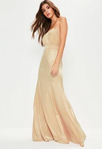 Nude Crepe Ruched Bandeau Maxi Dress wedding photo - Nude Crepe Ruched Bandeau Maxi Dress