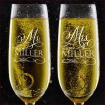Set of 2, Personalized Wedding Toast Champagne Flutes - Mr. Mrs. Date & Last Name Champagne Wedding Glasses - Engraved Flutes - DSG #17 wedding photo - Set of 2, Personalized Wedding Toast Champagne Flutes - Mr. Mrs. Date & Last Name Champagne Wedding Glasses - Engraved Flutes - DSG #17