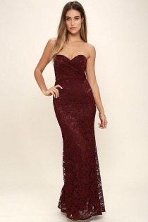 Inherent Beauty Burgundy Lace Strapless Maxi Dress wedding photo - Inherent Beauty Burgundy Lace Strapless Maxi Dress