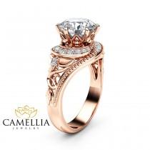 Moissanite Halo Engagement Ring 14K Rose Gold Filigree Ring 2 Carat Moissanite Engagement Ring wedding photo - Moissanite Halo Engagement Ring 14K Rose Gold Filigree Ring 2 Carat Moissanite Engagement Ring