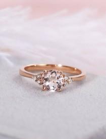 Morganite engagement ring Rose gold cluster diamond wedding women antique Unique Round cut Simple Bridal Jewelry Anniversary gift for her wedding photo - Morganite engagement ring Rose gold cluster diamond wedding women antique Unique Round cut Simple Bridal Jewelry Anniversary gift for her