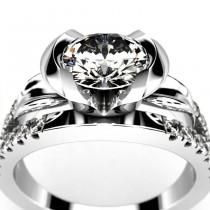 Enchanted Rose 1 Carat Moissanite and Diamond Engagement Ring, Forever One Moissanite Diamond Alternative Engagement Ring, Size 5 wedding photo - Enchanted Rose 1 Carat Moissanite and Diamond Engagement Ring, Forever One Moissanite Diamond Alternative Engagement Ring, Size 5