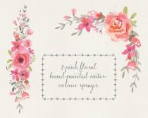 Watercolour floral clip art - two pink floral sprays; wedding clipart; corner spray; straight spray - digital download wedding photo - Watercolour floral clip art - two pink floral sprays; wedding clipart; corner spray; straight spray - digital download