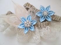Burlap & Lace Wedding Garter Set, Something Blue Garters, Ivory Peacock Garters, Rustic Bridal Garter with Light Blue Flowers, Country Bride wedding photo - Burlap & Lace Wedding Garter Set, Something Blue Garters, Ivory Peacock Garters, Rustic Bridal Garter with Light Blue Flowers, Country Bride
