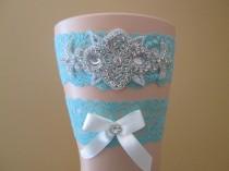 Aqua Blue Wedding Garter Set, Teal Bridal Garter, Something Blue, Crystal -Rhinestone Garters, Vintage- Rustic- Country Bride, Prom Garter wedding photo - Aqua Blue Wedding Garter Set, Teal Bridal Garter, Something Blue, Crystal -Rhinestone Garters, Vintage- Rustic- Country Bride, Prom Garter