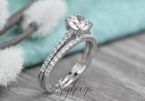 Brilliant Round Cut Engagement Ring with Half Eternity Band, Solid 14k White Gold, Set of 2, Dainty Wedding Set, Bridal Set of 2 by Sapheena wedding photo - Brilliant Round Cut Engagement Ring with Half Eternity Band, Solid 14k White Gold, Set of 2, Dainty Wedding Set, Bridal Set of 2 by Sapheena