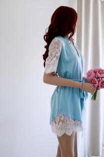 Silk & Lace Robe/ Bridal Robe/ Gift for Her/ Short Silk Robe/ Short Night Gown/ Lace Sleeve Robe/ Christmas Gift wedding photo - Silk & Lace Robe/ Bridal Robe/ Gift for Her/ Short Silk Robe/ Short Night Gown/ Lace Sleeve Robe/ Christmas Gift