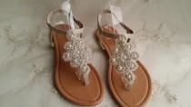 Ivory Wedding Sandals with Sparkling Crystals and Pearls Bridal Sandal Destination Wedding Sandals Beach Wedding Sandals Beach Wedding Shoe wedding photo - Ivory Wedding Sandals with Sparkling Crystals and Pearls Bridal Sandal Destination Wedding Sandals Beach Wedding Sandals Beach Wedding Shoe
