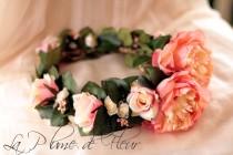 Coral Gem - flower crown, hair circlet. Coral peonies, cream and coral roses, coral berry cluster and lush foliage. wedding photo - Coral Gem - flower crown, hair circlet. Coral peonies, cream and coral roses, coral berry cluster and lush foliage.