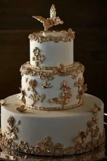 wedding photo - White Cake With Golden Accents