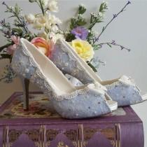 wedding photo - Something Blue Bridal Shoes .. Blue lacy wedding shoes .. comfortable high heels.. Vintage Lace Bridal shoes ..