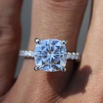 wedding photo -  Raven Fine Jewelers, 4 Carat Cushion Cut Forever One Moissanite & Diamond Hidden Halo Engagement Ring in Platinum, Anniversary Rings for Women 4ct Cushion Cut - $42