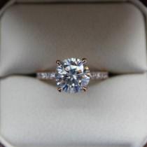 wedding photo -  Raven Fine Jewelers, 3.00 Carat Round Harro Moissanite & Diamond Engagement Ring 14k Rose Gold, Harro Gem Rings, Anniversary Rings, Diamond Alternative, Custom - $2785.00 USD