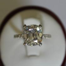 wedding photo -  Raven Fine Jewelers, 4.20 Carat Antique Cushion Moissanite & Diamond Engagement Ring 14k Two Tone, Yellow and White Gold, Anniversary Rings, Old Mine Cushion - $3575.00 USD