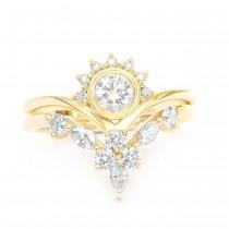 wedding photo -  Diamond Crown Rings Bridal Set, Art-Deco Engagement Ring   Matching Side Band - Marquise Diamond Wedding Ring - Chevron V-Ring - $1995.00 USD