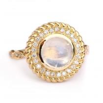 wedding photo -  Moonstone Ring, Natural Diamond Halo Statement Ring, Moonstone & Diamonds Cocktail Ring, 14K Yellow Gold Vintage Look Ring Size 7 Selectable - $950.00 USD