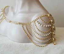 wedding photo -  Wedding Dress Gold Shoulder, Wedding Shoulder Jewelry, Gold Shoulder Necklace, Wedding Dress Accessory - $120.00 USD