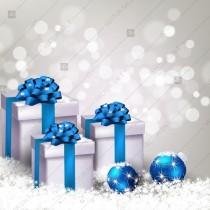 wedding photo -  Merry Christmas invitation gift box fir bow gold stars light garland balls