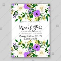 wedding photo -  Violet ranunculus rose peony anemone wedding invitation printable template