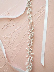 wedding photo -  Bridal Pearl Belt Wedding Dress Sash Ivory Bridesmaid Belt Silver Gold Rhinestone Wedding Belt Pearl Thin Pearl Sash Art Deco Vintage Glam - $59.00 USD