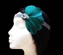wedding photo -  1920s Gatsby headband. Great gatsby headband. 1920s flapper headband. Green feather headpiece. Bridal headpiece. Bridesmaid headpiece. - $23.75 EUR