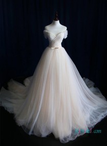 wedding photo -  H1019 Champagne colored vintage soft tulle princess ball gown