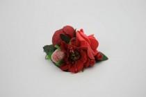 wedding photo -  Red rose fancy Bridal flower hair clip Wedding hair clip Decorative clip Floral hair clip Bridal hair piece Rustic hair piece Gift for her - $12.00 USD