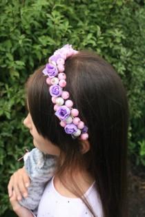 wedding photo -  Flower hair crown, Floral Headband, wedding headband, decorative headband, bridal headpiece, pink purple crown, winter wedding, halo crown - $19.95 USD