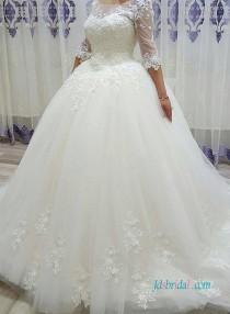 wedding photo -  H1008 Modest half length sleeves princess wedding ball gown dress