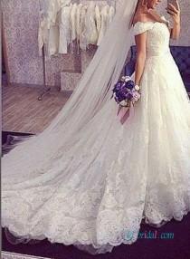 wedding photo -  H1006 The most beautiful off the shoulder princess lace wedding dress