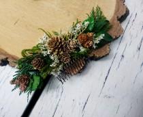 wedding photo -  Winter wedding Conifer hair comb woodland pine cones natural thuja greenery bridal hairpiece green preserved real leafs organic eco style - $36.00 USD