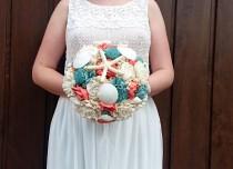 wedding photo -  Large shell bouquet coral reef mint ivory rustic beach starfish summer wedding sola Flowers Burlap lace bridal - $165.00 USD