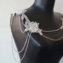 wedding photo -  Bridal Shoulder Necklace Lace and Pearl, Necklace for Shoulder, Wedding Dress Shoulder, Wedding Dress Shoulder Accessories - $129.00 USD