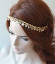 wedding photo -  Lace Headpiece for Wedding, Lace Wedding Headband, Headband gold Wedding, Hair Accessories Wedding Gold, Gold Hair Jewelry - $42.00 USD