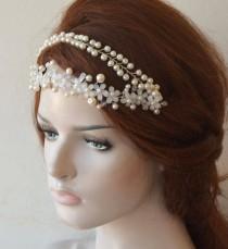 wedding photo -  Wedding Headband Pearl, Headpiece Wedding Hair Accessories, Bridal Headband Pearl Double, Vintage İnspired Wedding Headbands, Bridal Hair - $59.00 USD