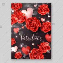 wedding photo -  Happy Valentine's day greeting card Red Paper Roses Origami flowers soft hearts on blackboard