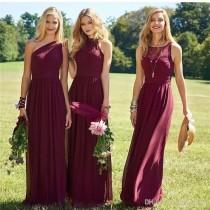 wedding photo - Burgundy Bridesmaid Dresses 2017 New Floor Length Mixed Styles Chiffon Lace Wedding Party Dresses Cheap Summer Boho Maid Of Honor Gowns