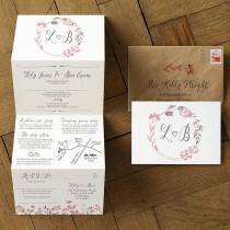 Summer Meadow Concertina Wedding Invitation and Save the Date. Featuring a woodland wreath illustration. Rustic wedding invite. UK Australia wedding photo - Summer Meadow Concertina Wedding Invitation and Save the Date. Featuring a woodland wreath illustration. Rustic wedding invite. UK Australia