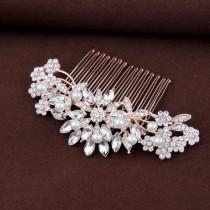 wedding photo -  Pearl & Crystal Rose Gold Hair Comb For Bride - "Rebecca"