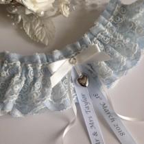 Personalised wedding garter - Blue & ivory with a heart charm, available in S/M and plus/large sizes wedding photo - Personalised wedding garter - Blue & ivory with a heart charm, available in S/M and plus/large sizes