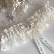Personalised Wedding Garter, Ivory, butterfly design, available in S/M & Plus size / Large wedding photo - Personalised Wedding Garter, Ivory, butterfly design, available in S/M & Plus size / Large