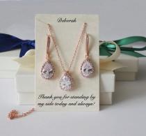 Rose gold Bridal gift set, Tear drop CZ hook earrings necklace set, Bridesmaids gift, bridesmaids set, Bridal party gift, pear drop earring wedding photo - Rose gold Bridal gift set, Tear drop CZ hook earrings necklace set, Bridesmaids gift, bridesmaids set, Bridal party gift, pear drop earring
