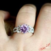 Pink Moissanite & White Sapphire Lotus Flower Marquise Leaf Split Shank Engagement Ring 2ct 8mm 14k 18k White Yellow Rose Gold Custom Weding wedding photo - Pink Moissanite & White Sapphire Lotus Flower Marquise Leaf Split Shank Engagement Ring 2ct 8mm 14k 18k White Yellow Rose Gold Custom Weding