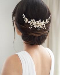 Gold Floral Wedding Back Piece, Pearl Bridal Comb, Gold Flower Comb, Floral Wedding Accessory, Crystal Comb, Rhinestone Gold Comb ~TC-2326 wedding photo - Gold Floral Wedding Back Piece, Pearl Bridal Comb, Gold Flower Comb, Floral Wedding Accessory, Crystal Comb, Rhinestone Gold Comb ~TC-2326