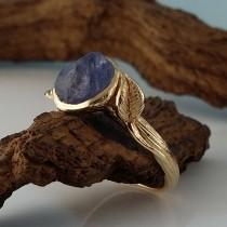 Blue Sapphire Engagement Ring, Yellow Gold Sapphire Engagement Ring, One-of-a-kind Leaf & Twig Engagement Ring hand sculpted by Dawn wedding photo - Blue Sapphire Engagement Ring, Yellow Gold Sapphire Engagement Ring, One-of-a-kind Leaf & Twig Engagement Ring hand sculpted by Dawn