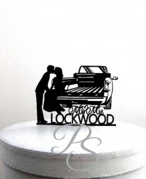 Personalized Wedding Cake Topper - Pick up Truck Tailgate Kiss wedding with your last name and wedding date wedding photo - Personalized Wedding Cake Topper - Pick up Truck Tailgate Kiss wedding with your last name and wedding date