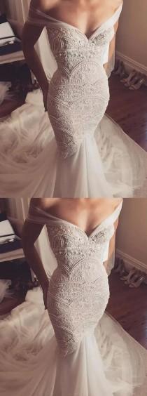 Custom Made Sweep Train Wedding Dress Long White Dresses With Zipper Lace Off-the-Shoulder Glorious Wedding Dresses WF02G54-1282 wedding photo - Custom Made Sweep Train Wedding Dress Long White Dresses With Zipper Lace Off-the-Shoulder Glorious Wedding Dresses WF02G54-1282