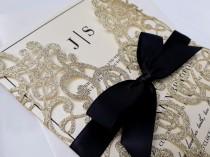 Modern Glitter Wedding Invitations. Laser Cut Wedding Invitation. Black and Champagne. Elegant Wedding. Laser Cut. Black Tie. Formal. wedding photo - Modern Glitter Wedding Invitations. Laser Cut Wedding Invitation. Black and Champagne. Elegant Wedding. Laser Cut. Black Tie. Formal.